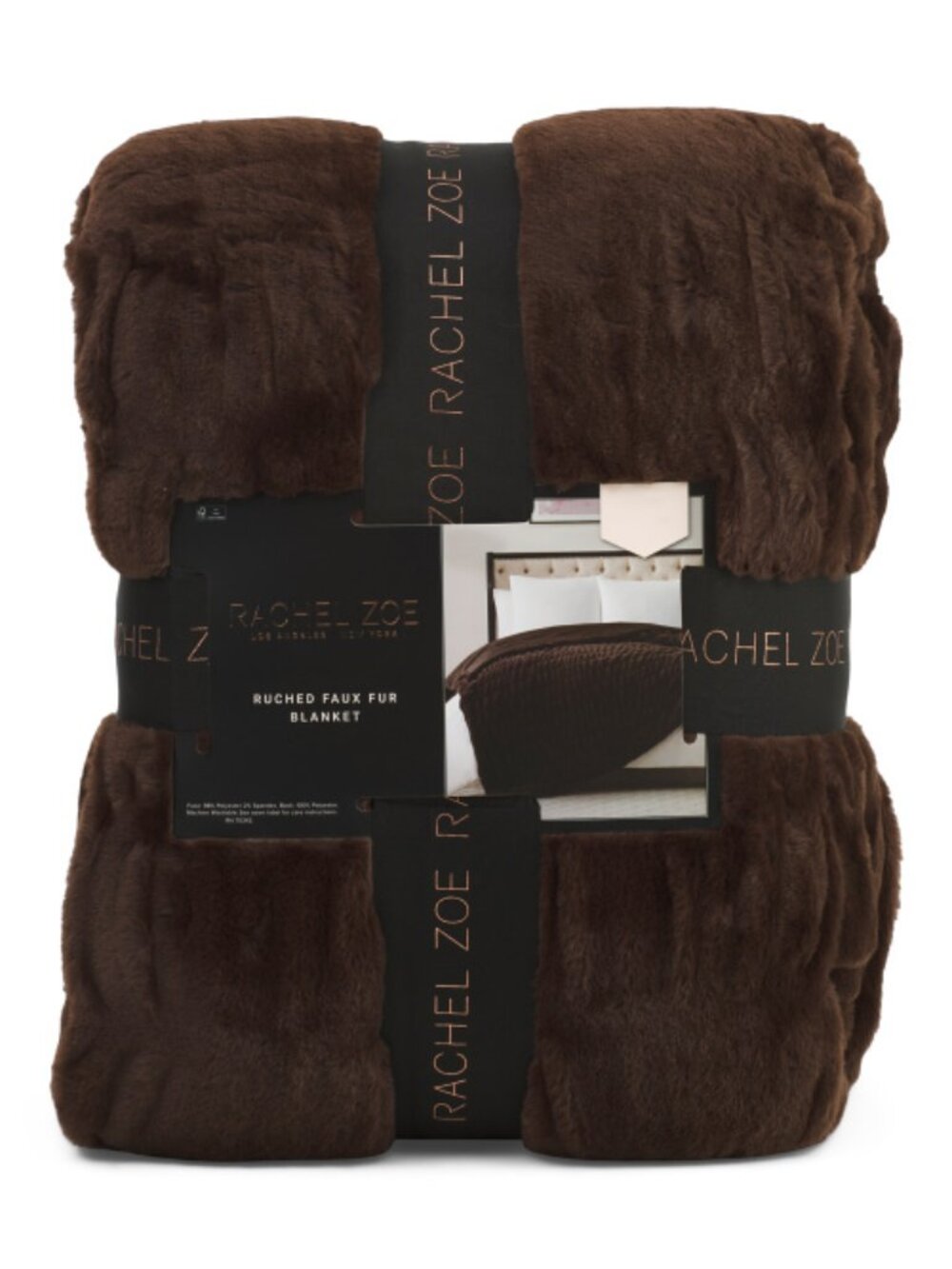 RACHEL ZOE Chocolate Brown Ruched Faux Fur Blanket